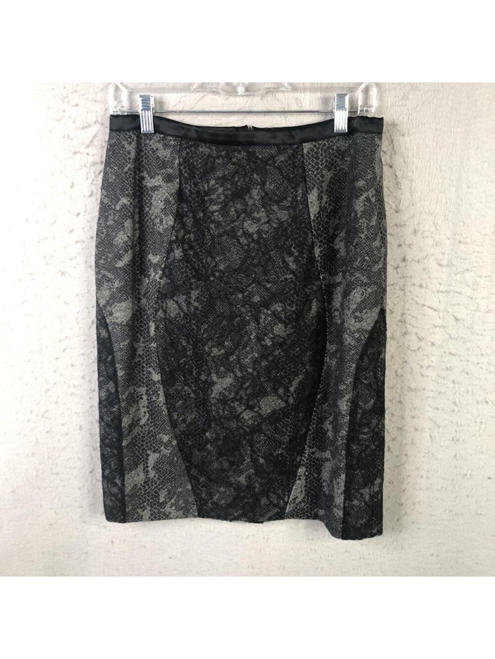 Paco Rabanne Skirt Womens 42 Black Animal Print Tweed Pencil Rhinestone France